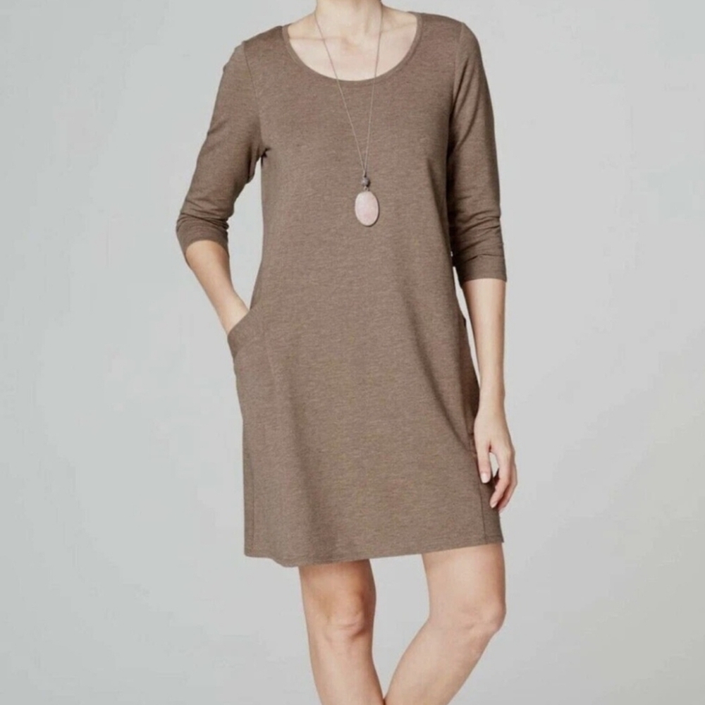 Pure Jill Women's XL Tall Taupe Knit Sweater Dress / Tunic with Pockets